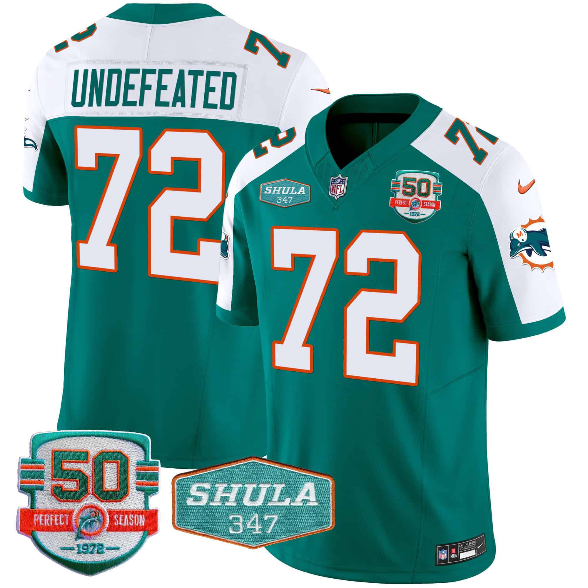 Men Miami Dolphins #72 Undefeated Green 2024 Nike Throwback Shula 347 Patch Vapor NFL Jersey->indianapolis colts->NFL Jersey